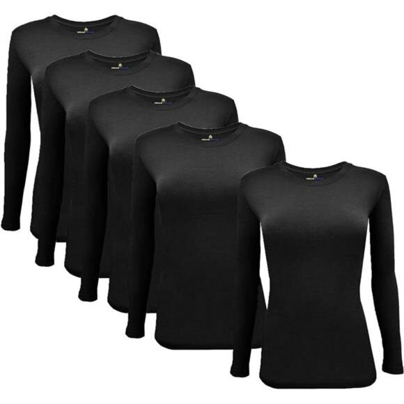 Women's Under Scrub Tee Crew Neck Long Sleeve T-Shirt-5-Pack - Picture 1 of 8